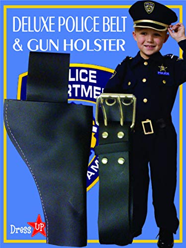 Dress Up America Kids Faux Leather Gun Holster and Police Belt - Black, Adjustable Costume Accessory
