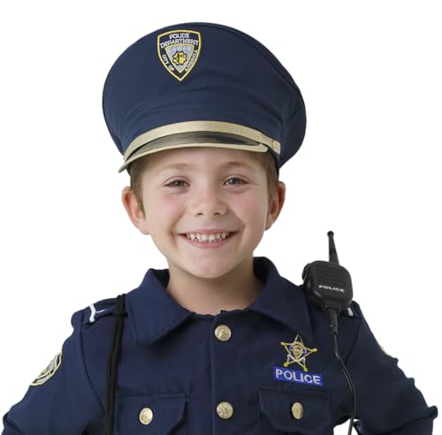 Dress Up America Police Hat for Boys - Blue Cop Cap with Gold Trim and Badge