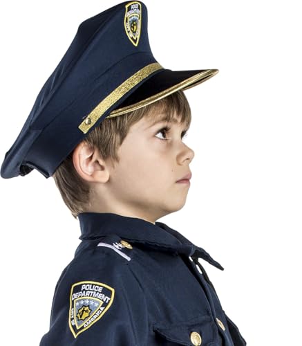Dress Up America Police Hat for Boys - Blue Cop Cap with Gold Trim and Badge