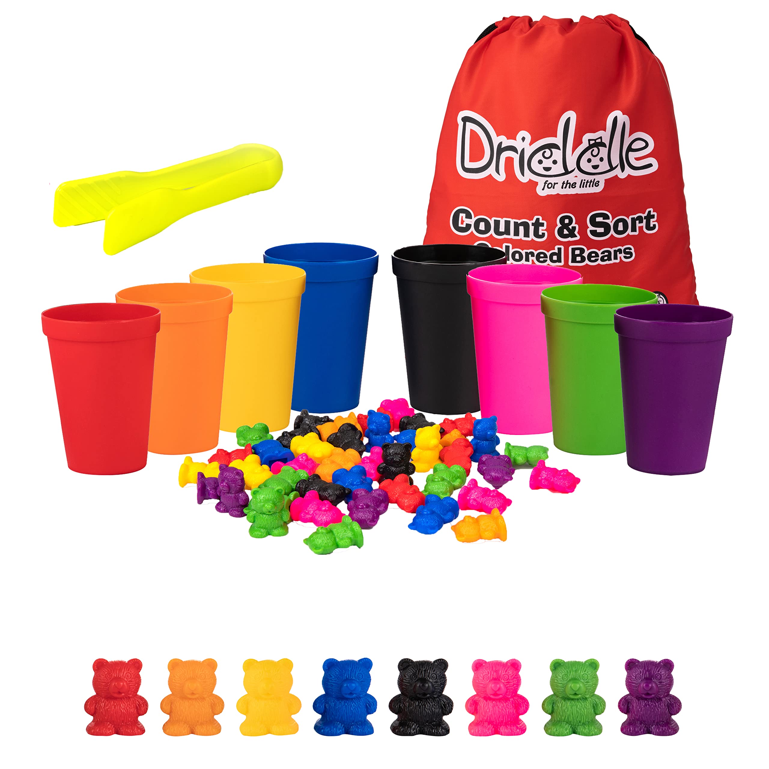Driddle Colorful Counting Bears Set – 80 Bears with Matching Cups for Toddlers
