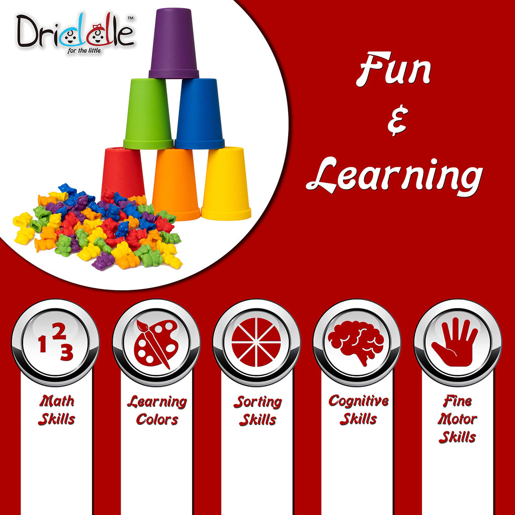 Driddle Counting Bears with Matching Cups – 60-Piece Sorting Toy for Toddlers