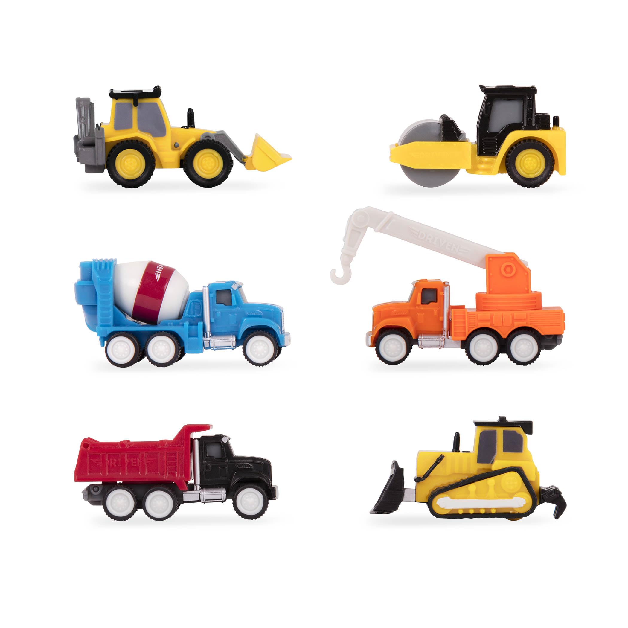 Driven by Battat 57-Piece Construction Toy Playset – 6 Mini Trucks, Tracks & Signs, Ages 3+
