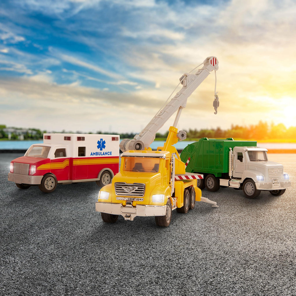 Driven by Battat 7-Inch Crane Truck Toy with Lights, Sounds, and Movable Parts for Kids Ages 3+