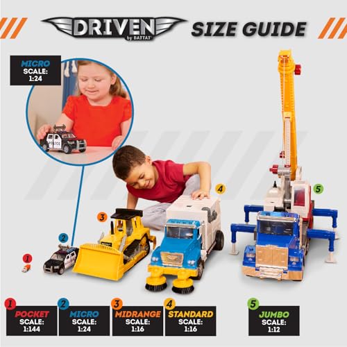 Driven by Battat 7-Inch Crane Truck Toy with Lights, Sounds, and Movable Parts for Kids Ages 3+