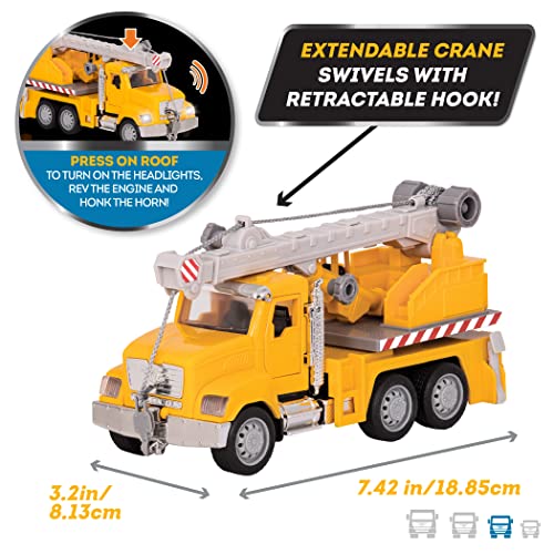 Driven by Battat 7-Inch Crane Truck Toy with Lights, Sounds, and Movable Parts for Kids Ages 3+