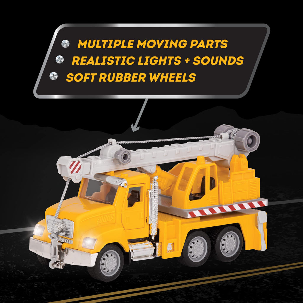 Driven by Battat 7-Inch Crane Truck Toy with Lights, Sounds, and Movable Parts for Kids Ages 3+