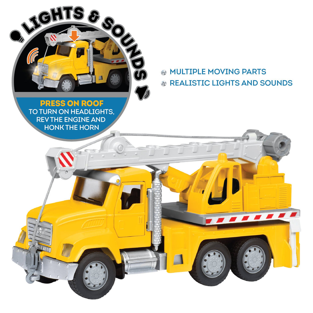 Driven by Battat 7-Inch Crane Truck Toy with Lights, Sounds, and Movable Parts for Kids Ages 3+