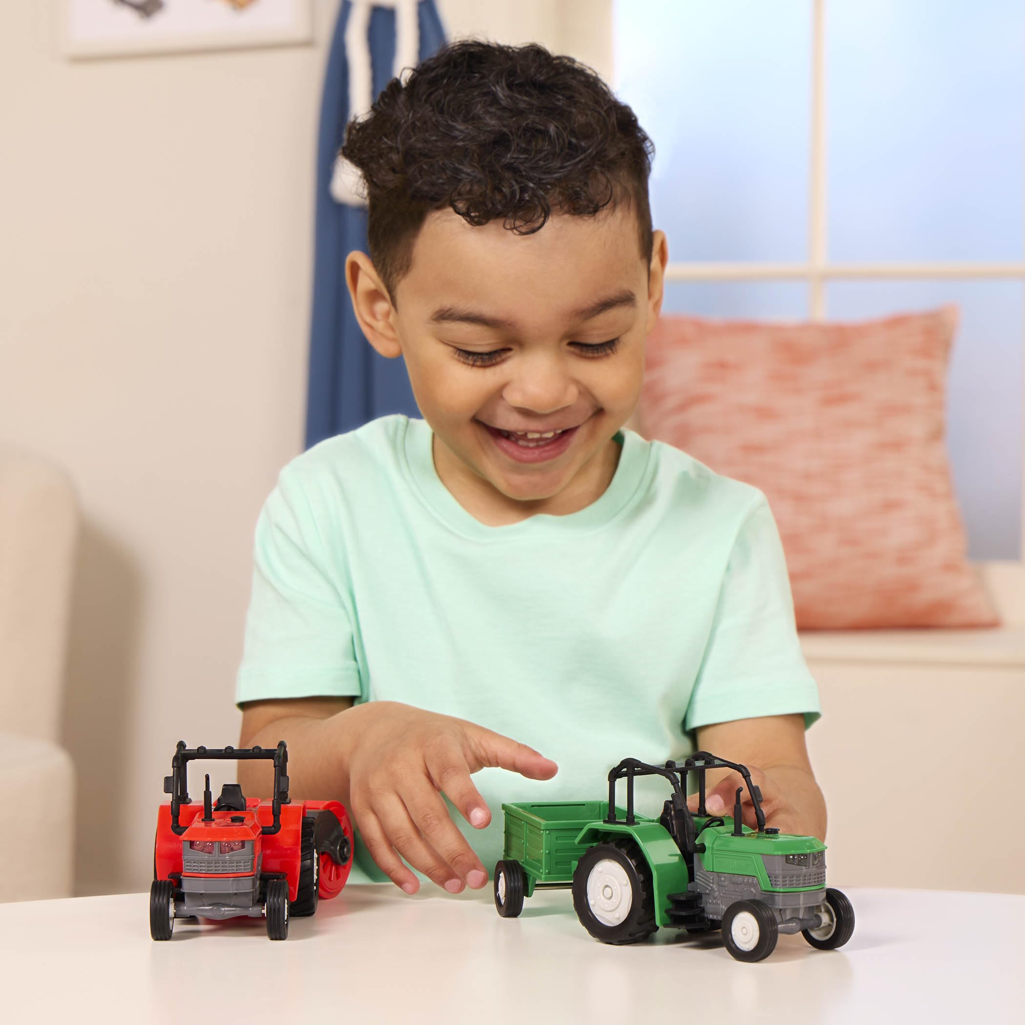 Driven by Battat 7-Inch Toy Tractor with Lights, Sounds, and Detachable Trailer for Kids Ages 3+