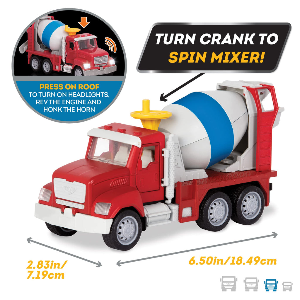 Driven by Battat Micro Series Cement Truck – 7-Inch Toy with Lights, Sounds, and Movable Parts for Kids Ages 3+