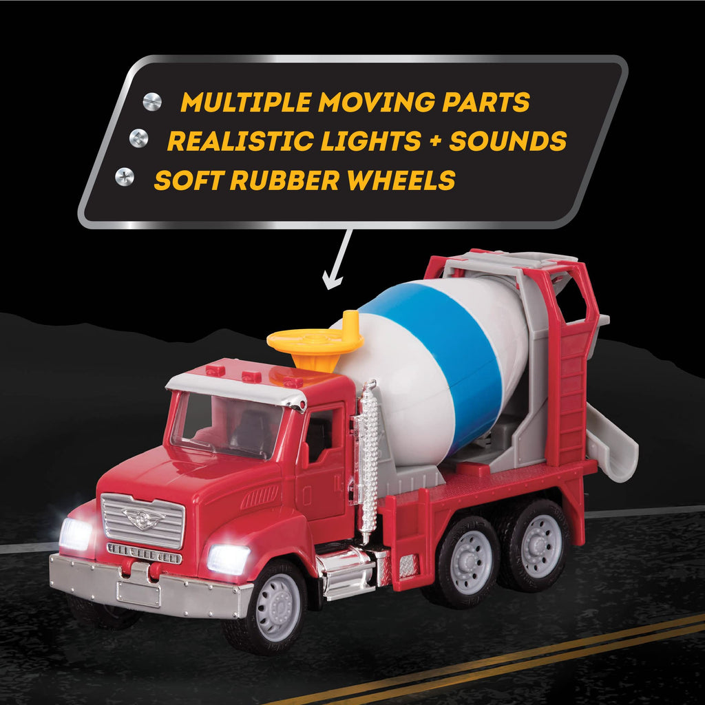 Driven by Battat Micro Series Cement Truck – 7-Inch Toy with Lights, Sounds, and Movable Parts for Kids Ages 3+