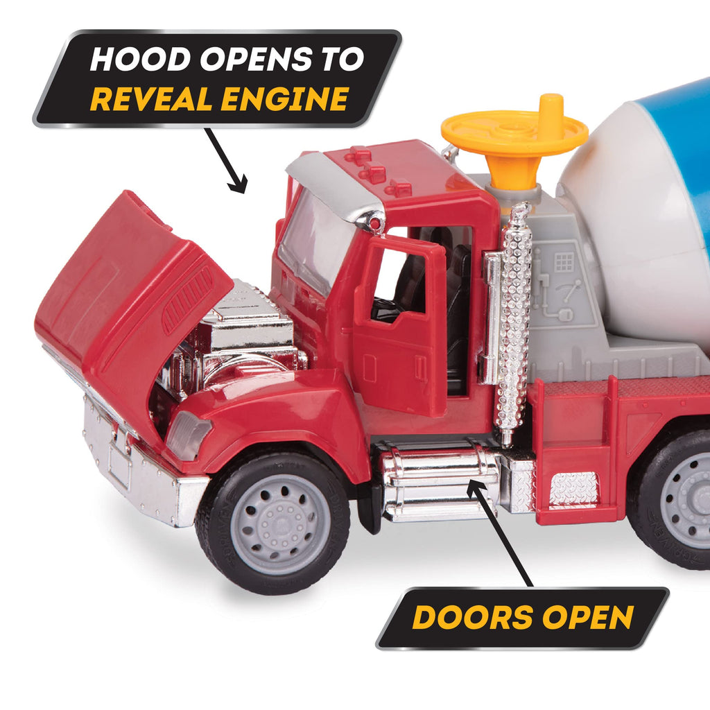 Driven by Battat Micro Series Cement Truck – 7-Inch Toy with Lights, Sounds, and Movable Parts for Kids Ages 3+