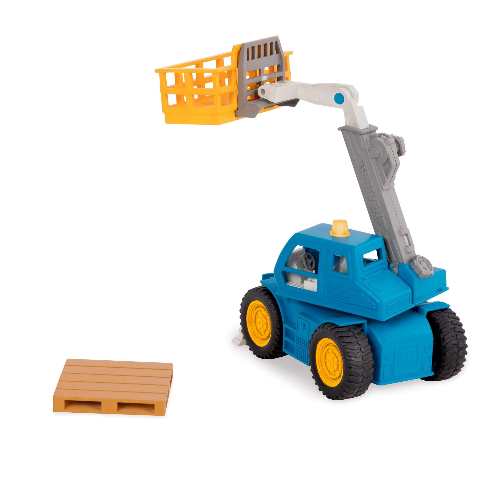Driven by Battat Micro Series Telehandler Toy – 7-Inch Forklift with Lights, Sounds & Moving Parts for Kids 3+