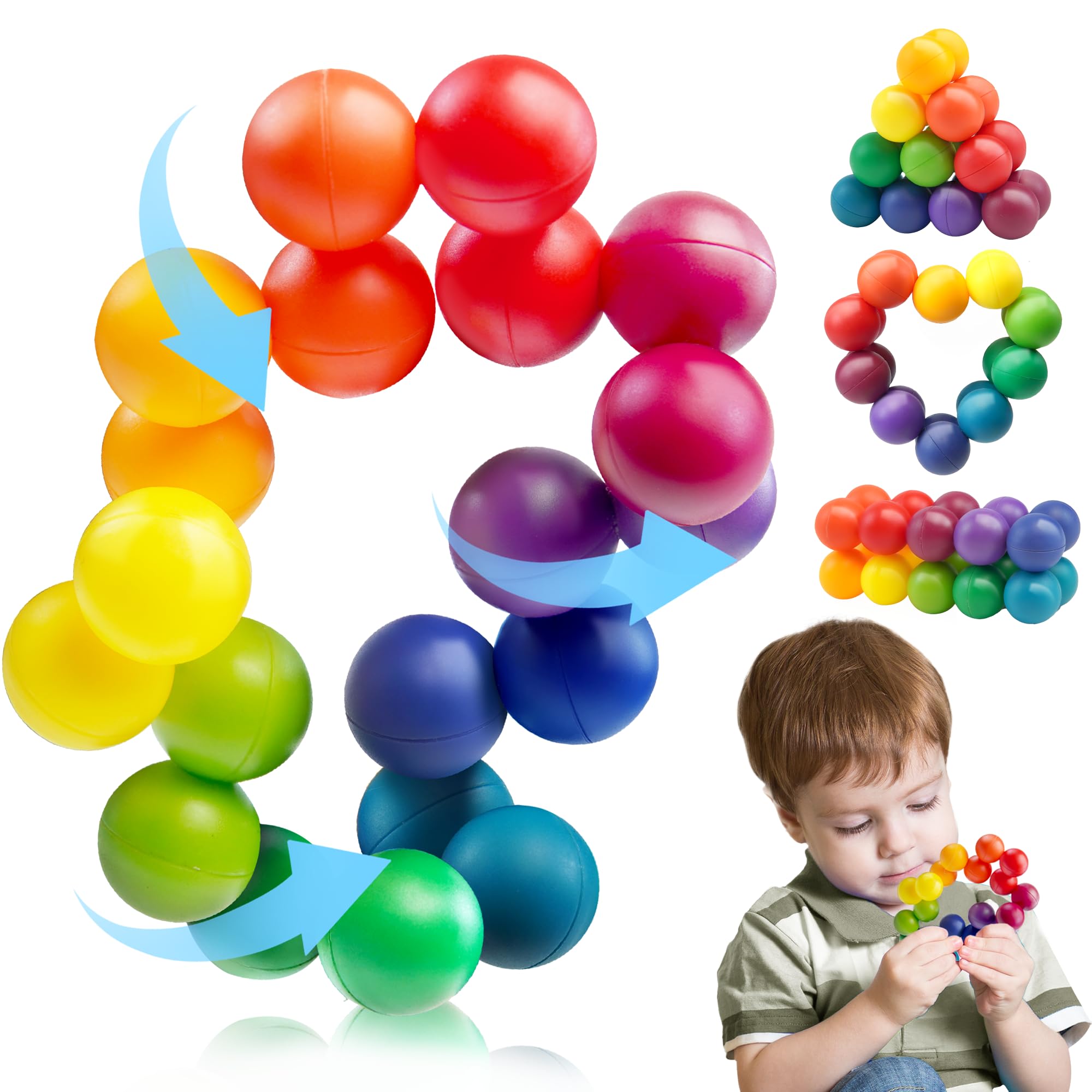 Dr.Kbder 20-Piece Rainbow Sensory Fidget Ball - Twistable Interlocking Toy for Kids with ADHD, Autism, Ages 3-8