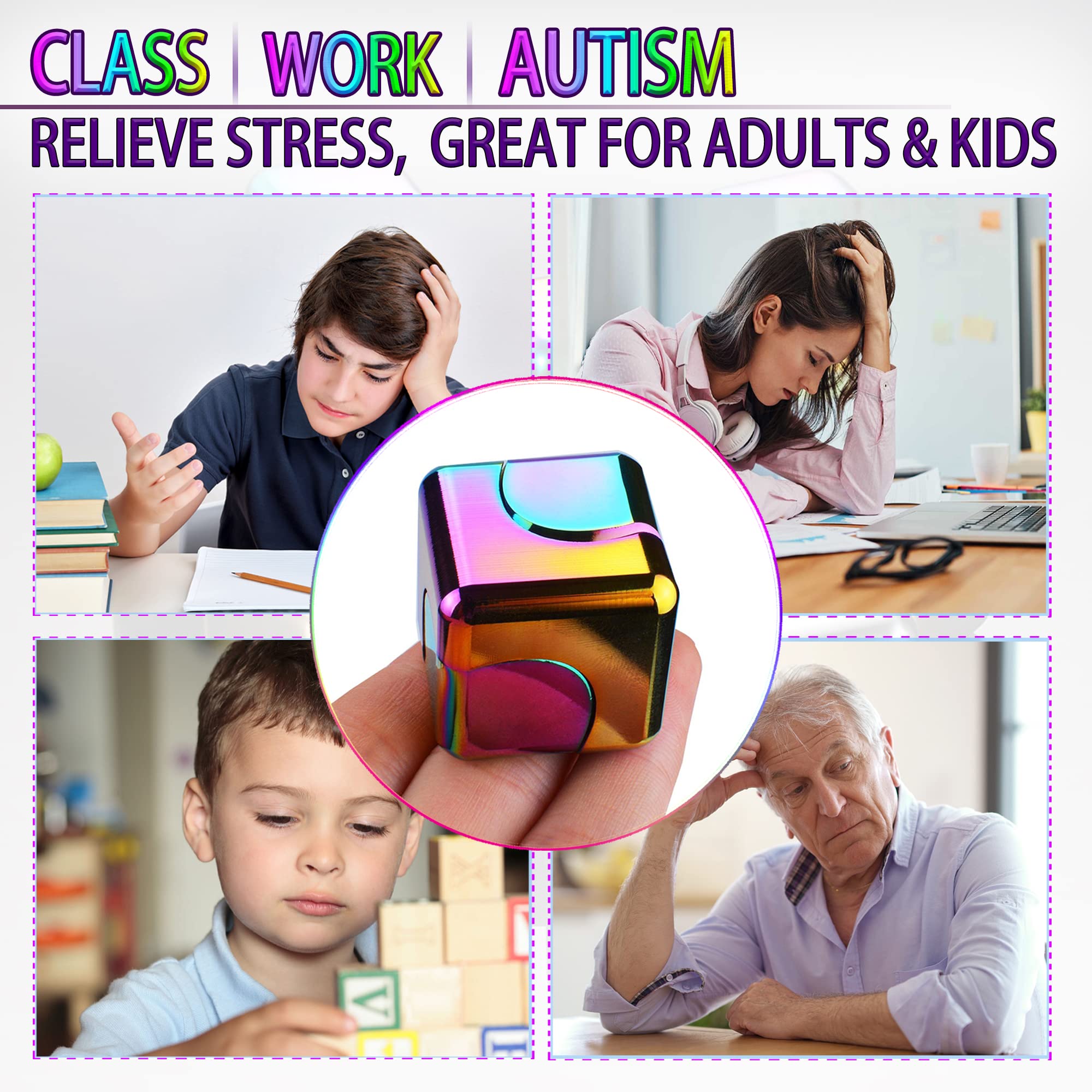 Dr.Kbder Metal Fidget Spinner Cube - Pocket-Sized Desk Toy for Stress Relief, Noiseless Spinning, Gift for Teens and Adults