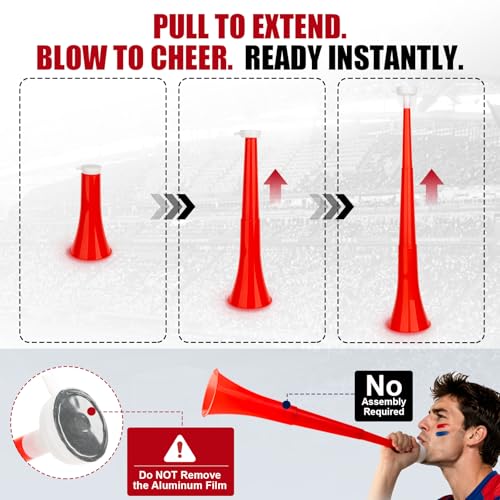 Druvian Red Vuvuzela – 23-Inch Foldable Stadium Horn with Loud Sound for Sports, Parties, and Emergencies