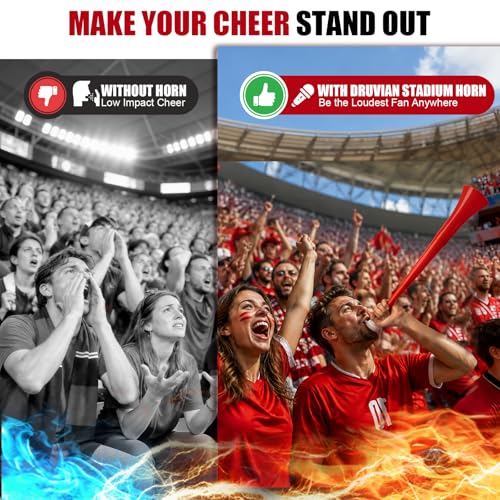 Druvian Red Vuvuzela – 23-Inch Foldable Stadium Horn with Loud Sound for Sports, Parties, and Emergencies