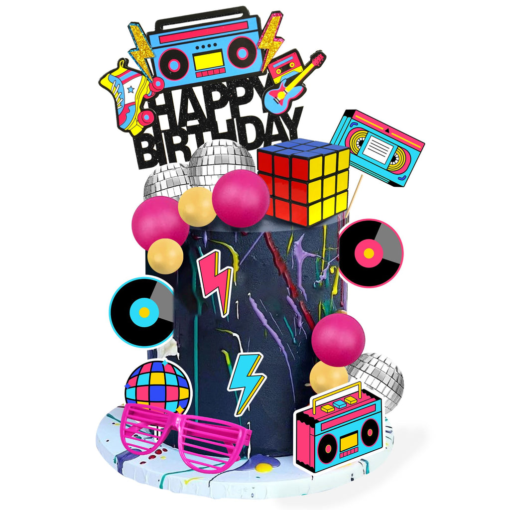 DRWATE 20-Piece 80s & 90s Retro Hip Hop Cake Toppers - Birthday Party Decorations