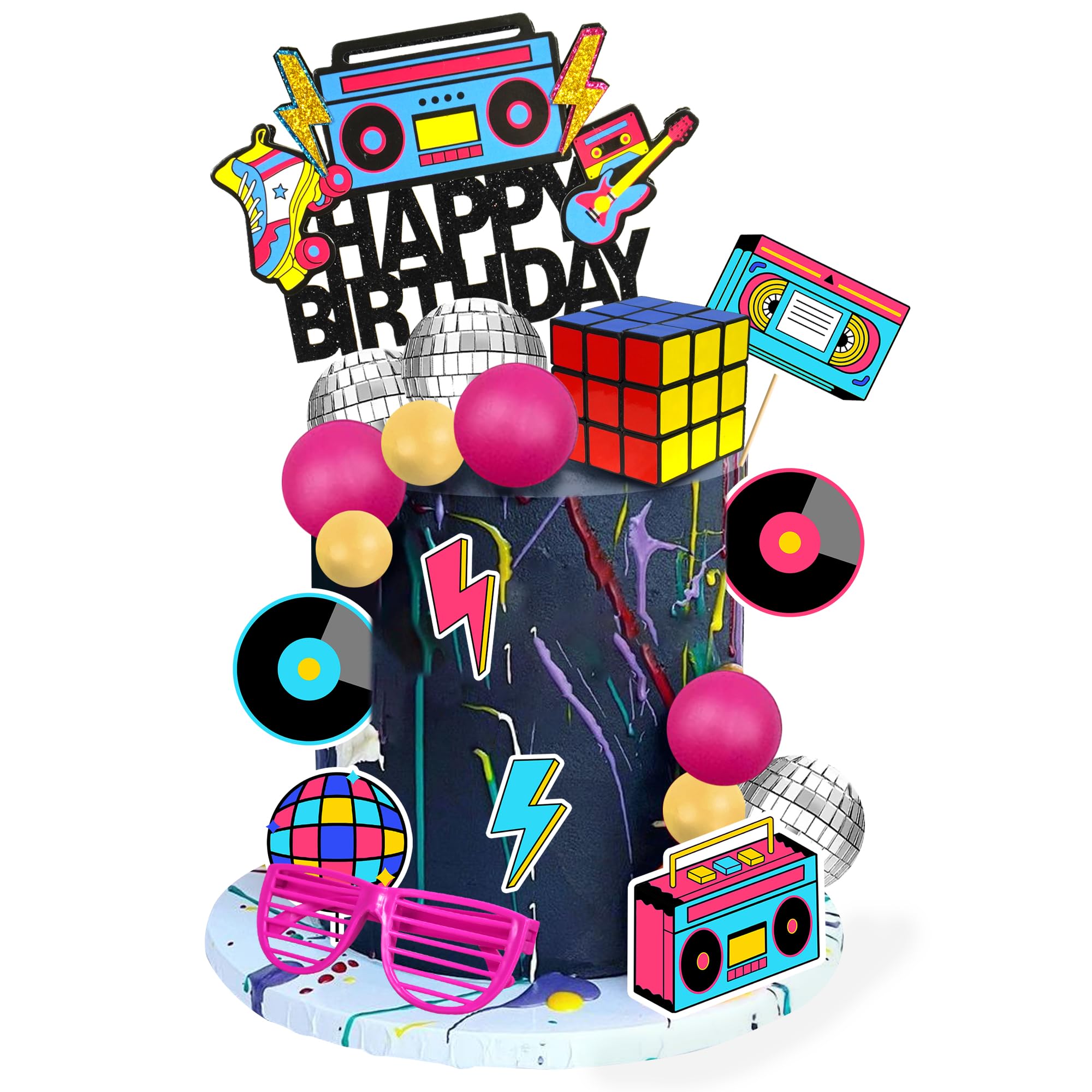 DRWATE 20-Piece 80s & 90s Retro Hip Hop Cake Toppers - Birthday Party Decorations
