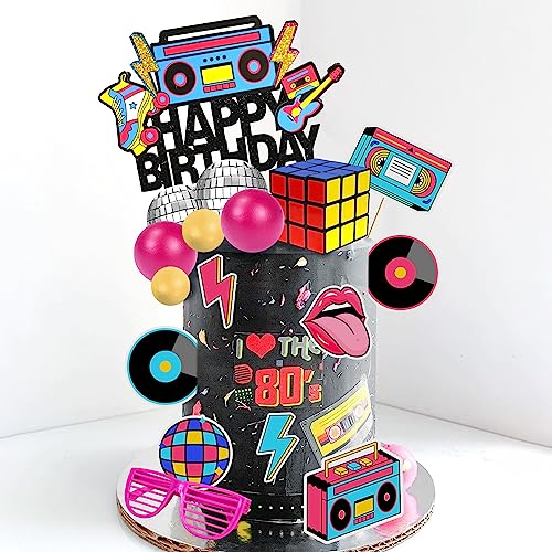 DRWATE 20-Piece 80s & 90s Retro Hip Hop Cake Toppers - Birthday Party Decorations