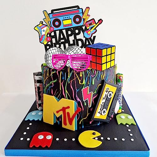 DRWATE 20-Piece 80s & 90s Retro Hip Hop Cake Toppers - Birthday Party Decorations