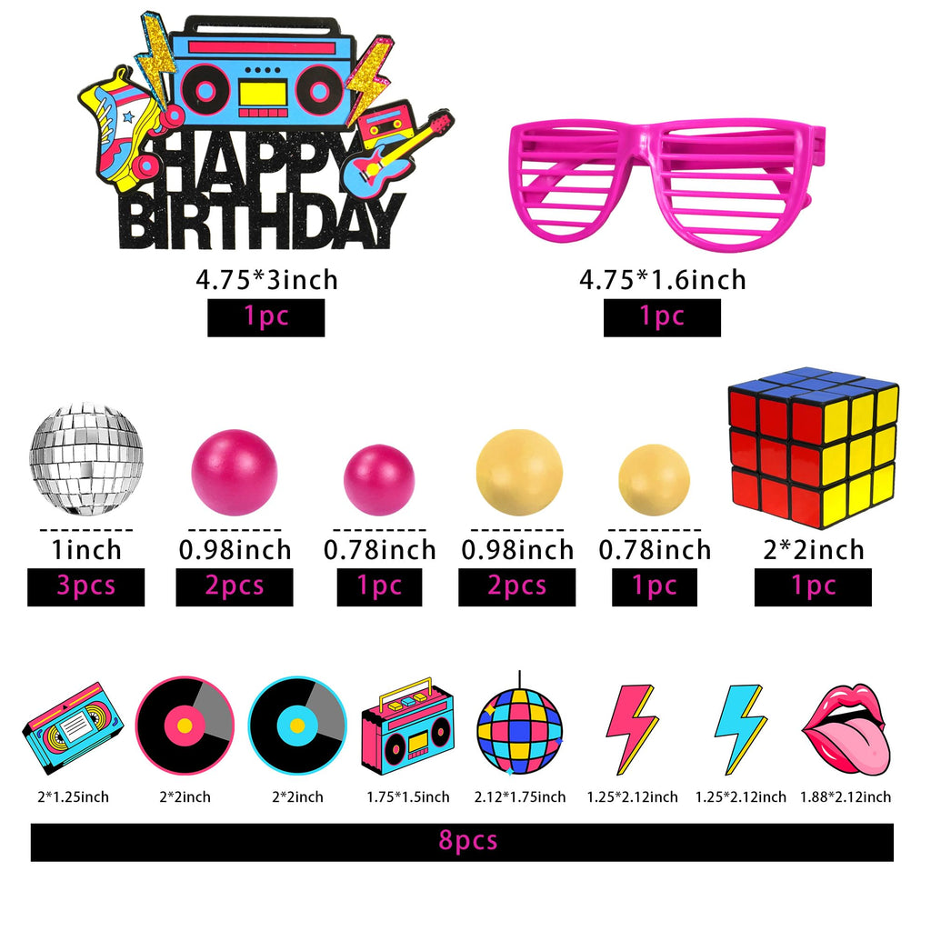 DRWATE 20-Piece 80s & 90s Retro Hip Hop Cake Toppers - Birthday Party Decorations