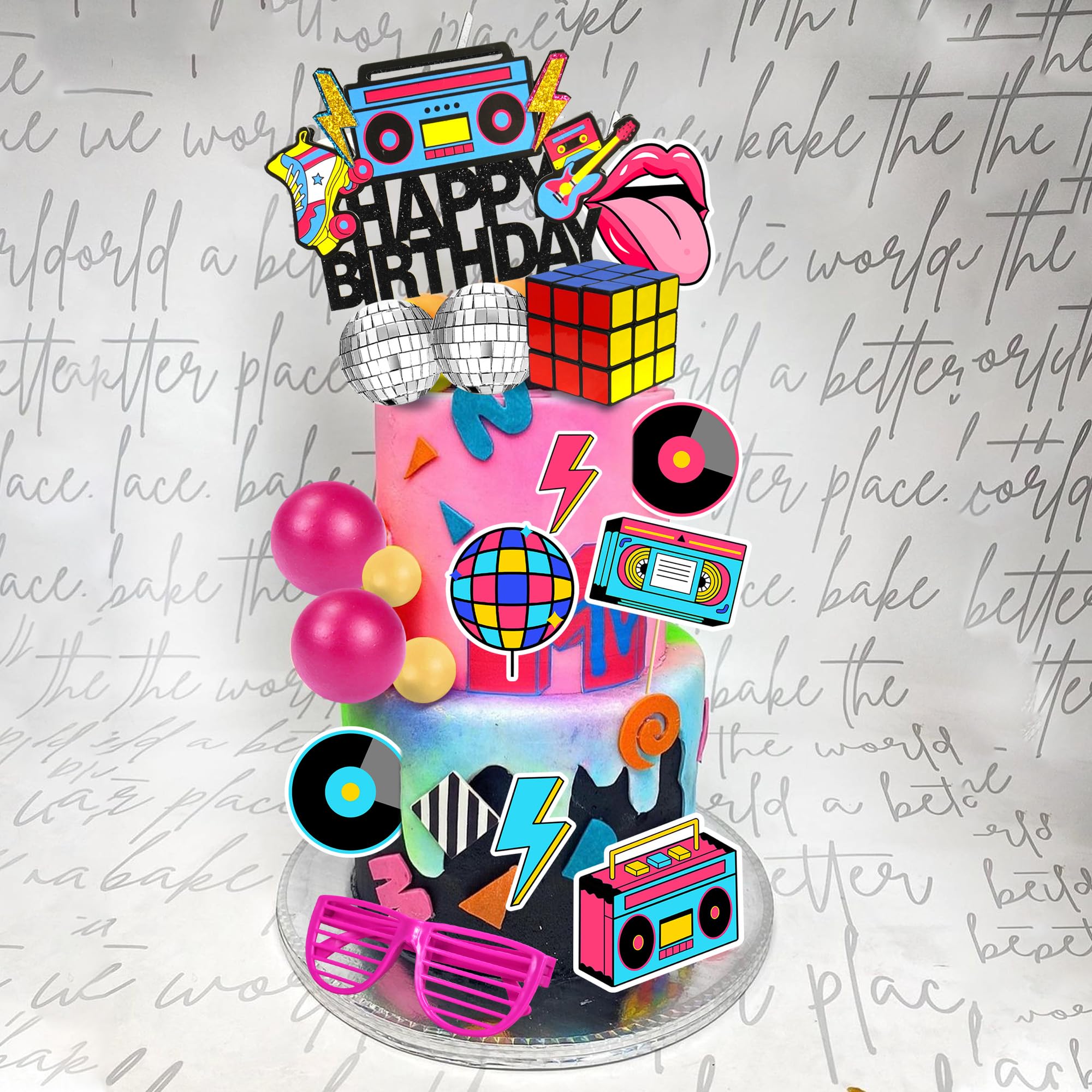 DRWATE 20-Piece 80s & 90s Retro Hip Hop Cake Toppers - Birthday Party Decorations