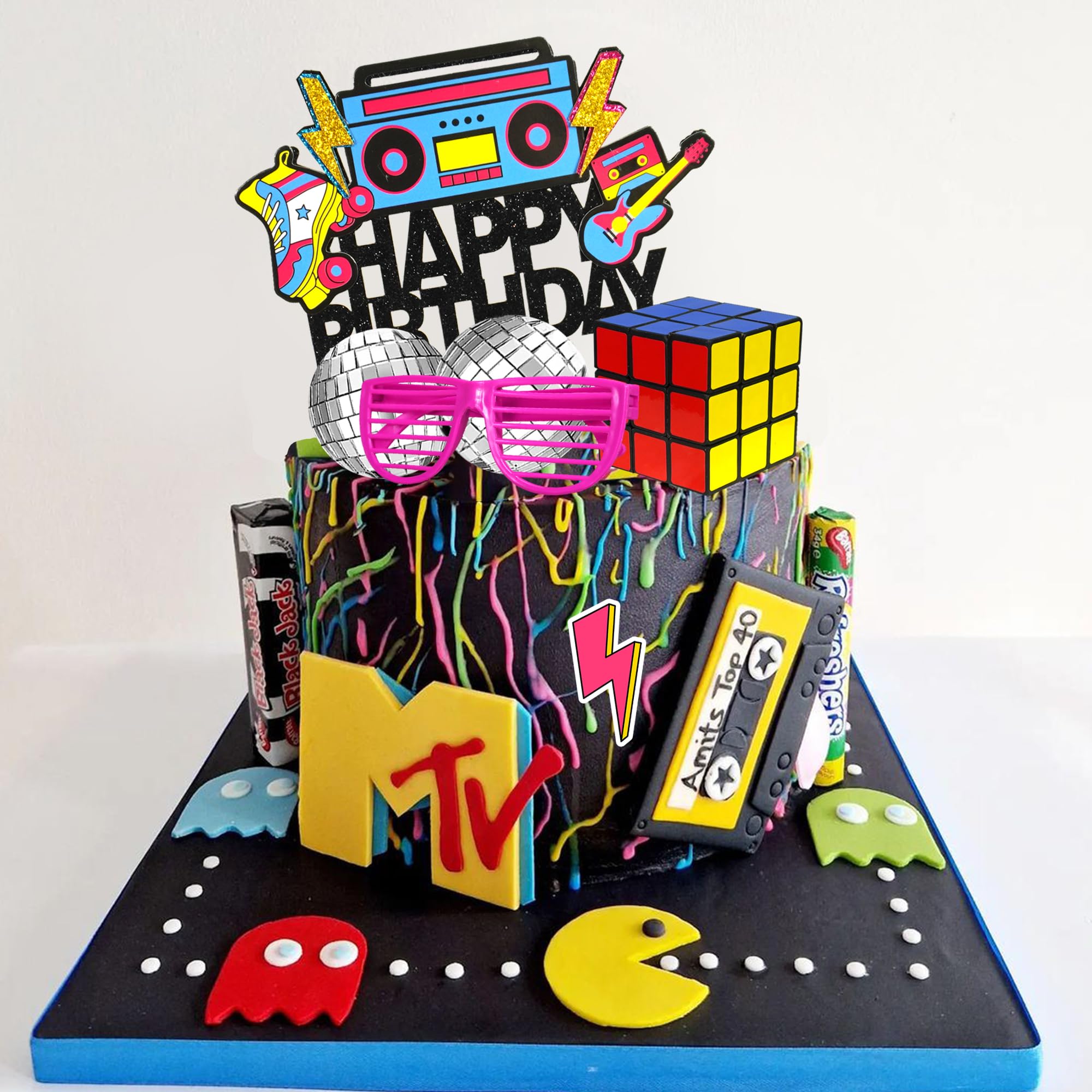 DRWATE 20-Piece 80s & 90s Retro Hip Hop Cake Toppers - Birthday Party Decorations