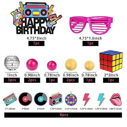 DRWATE 20-Piece 80s & 90s Retro Hip Hop Cake Toppers - Birthday Party Decorations