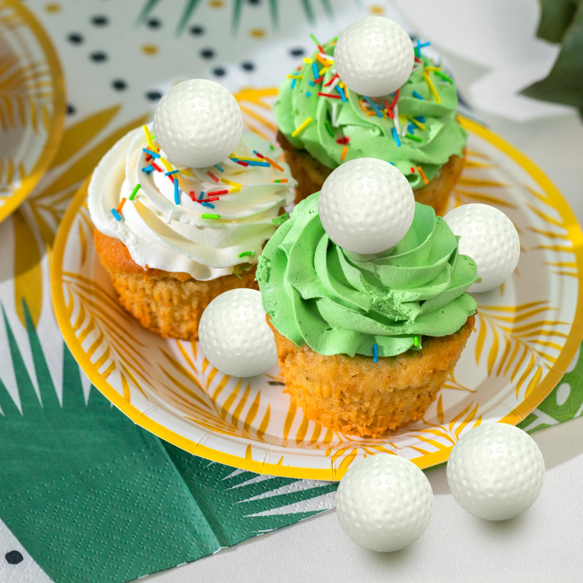 DRWATE 28-Pack Golf Ball Cake Toppers - 1.2 Inch Mini Golf Ball Decorations for Golf Themed Birthday Parties