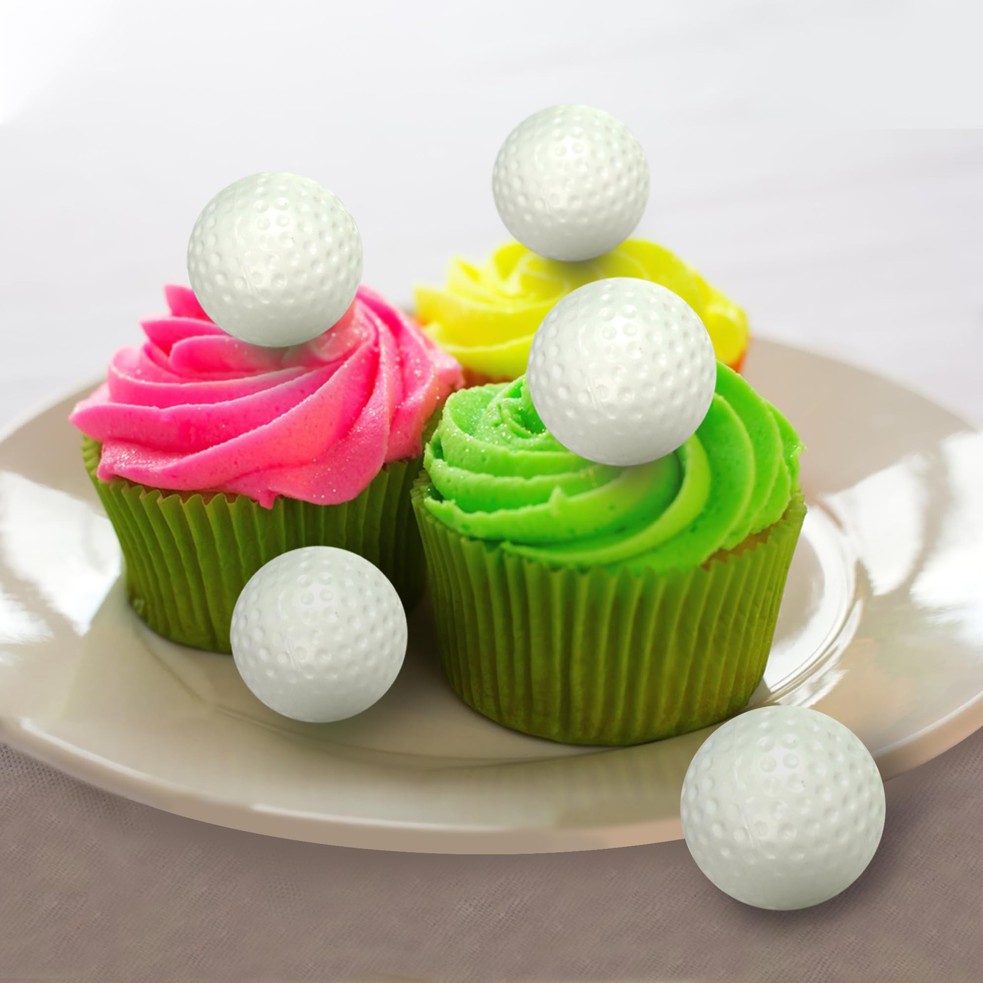 DRWATE 28-Pack Golf Ball Cake Toppers - 1.2 Inch Mini Golf Ball Decorations for Golf Themed Birthday Parties