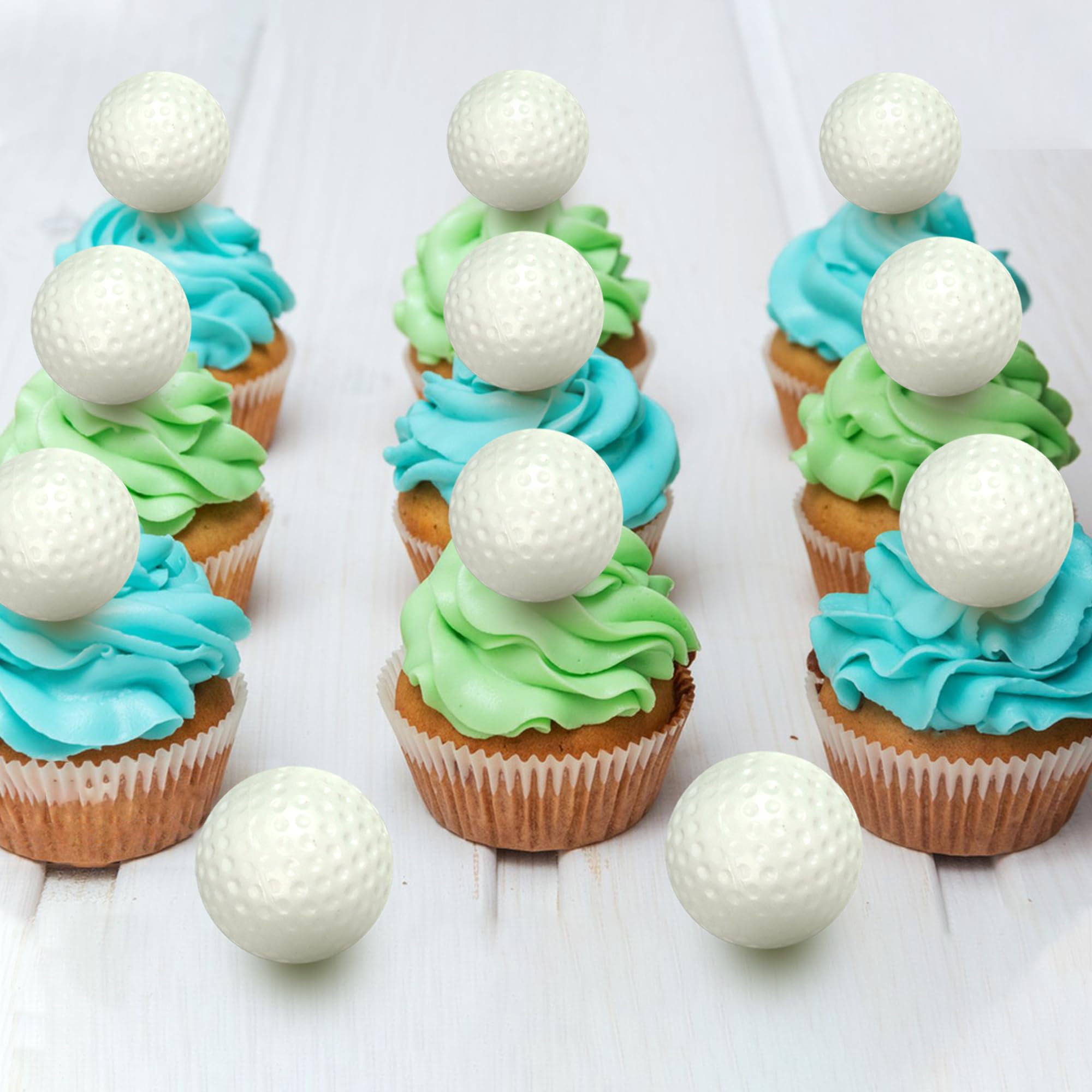 DRWATE 28-Pack Golf Ball Cake Toppers - 1.2 Inch Mini Golf Ball Decorations for Golf Themed Birthday Parties