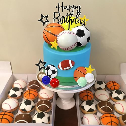 DRWATE 37-Piece Sports Cake Topper Set - Soccer, Football, Baseball, Basketball, Tennis, Golf - Birthday Party Decorations