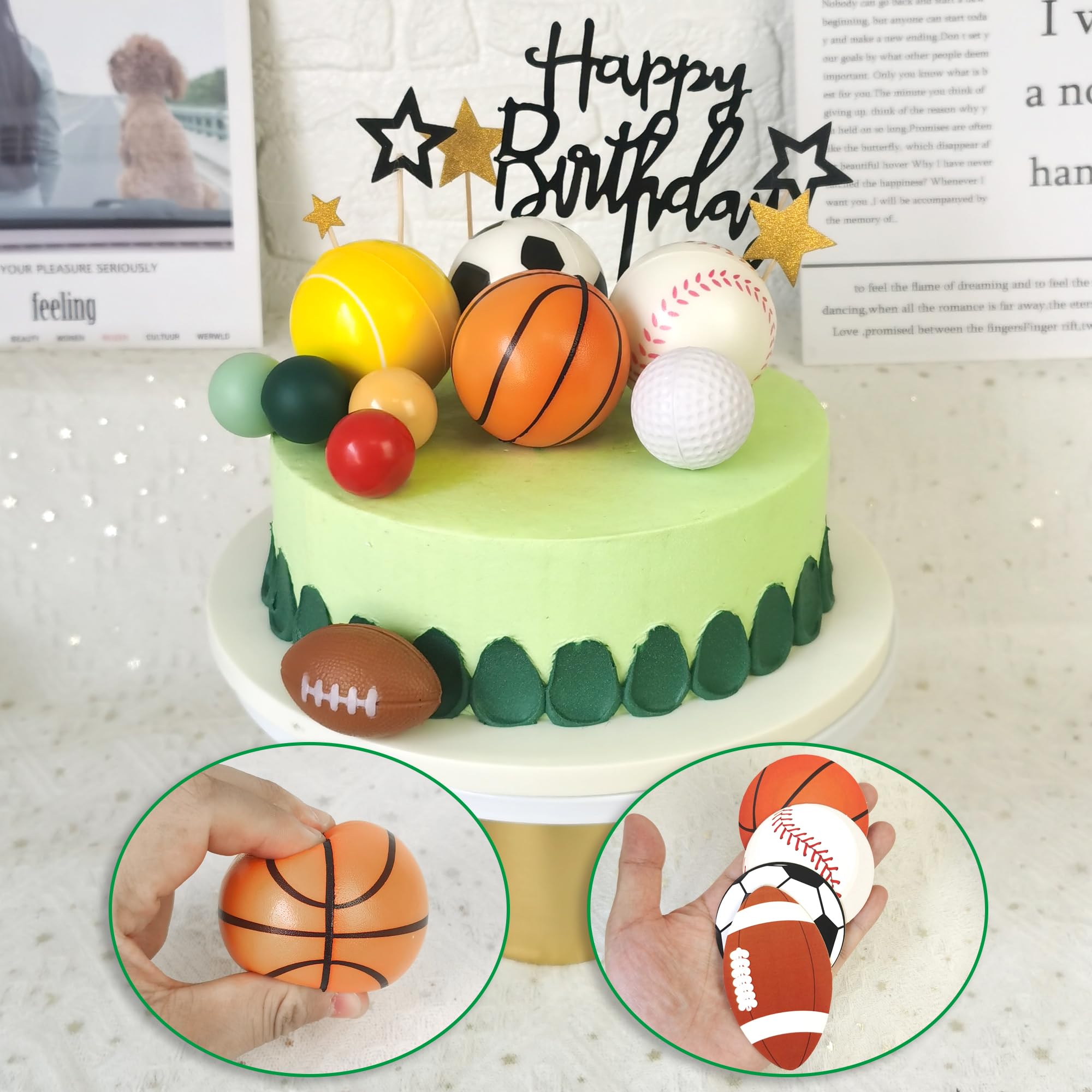 DRWATE 37-Piece Sports Cake Topper Set - Soccer, Football, Baseball, Basketball, Tennis, Golf - Birthday Party Decorations