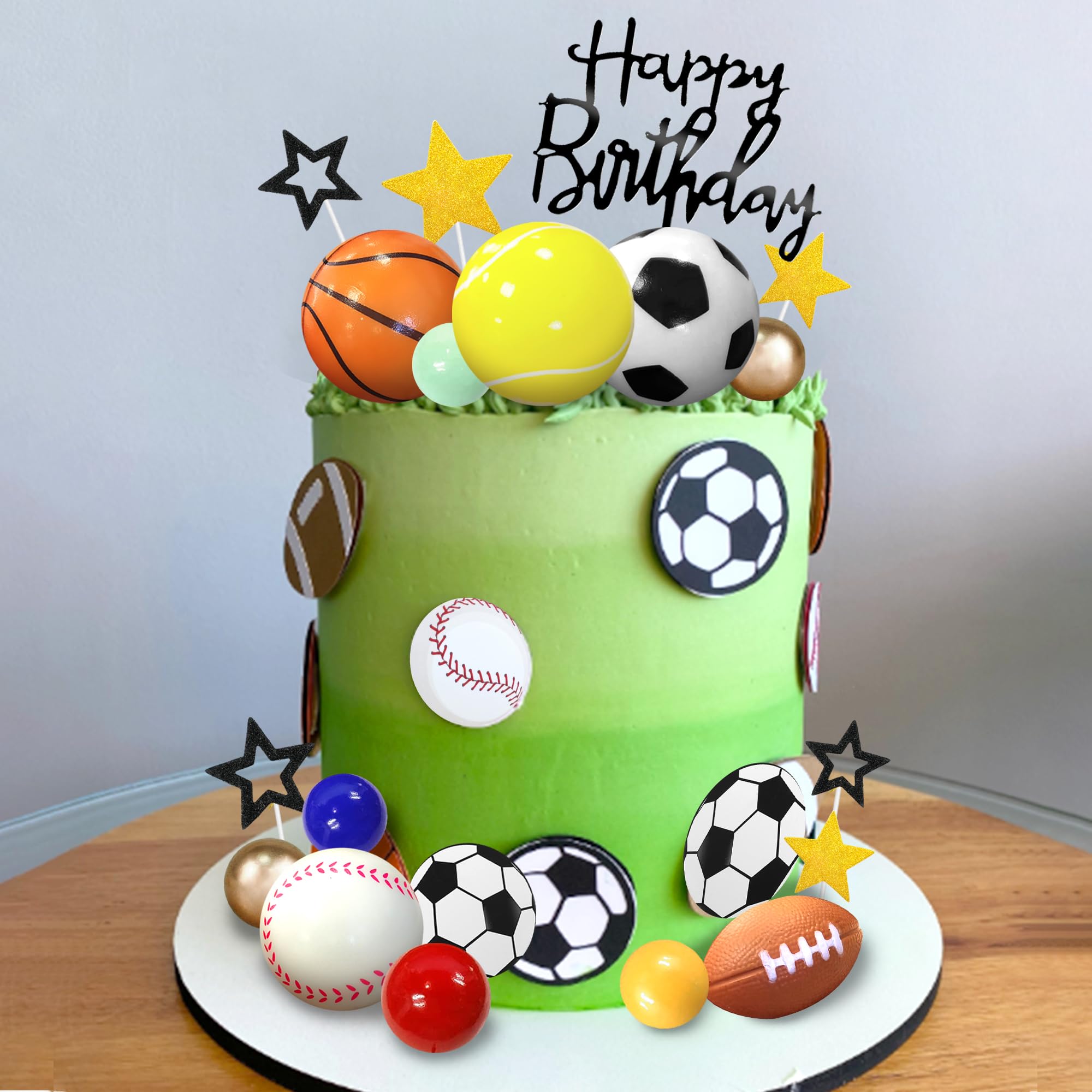 DRWATE 37-Piece Sports Cake Topper Set - Soccer, Football, Baseball, Basketball, Tennis, Golf - Birthday Party Decorations