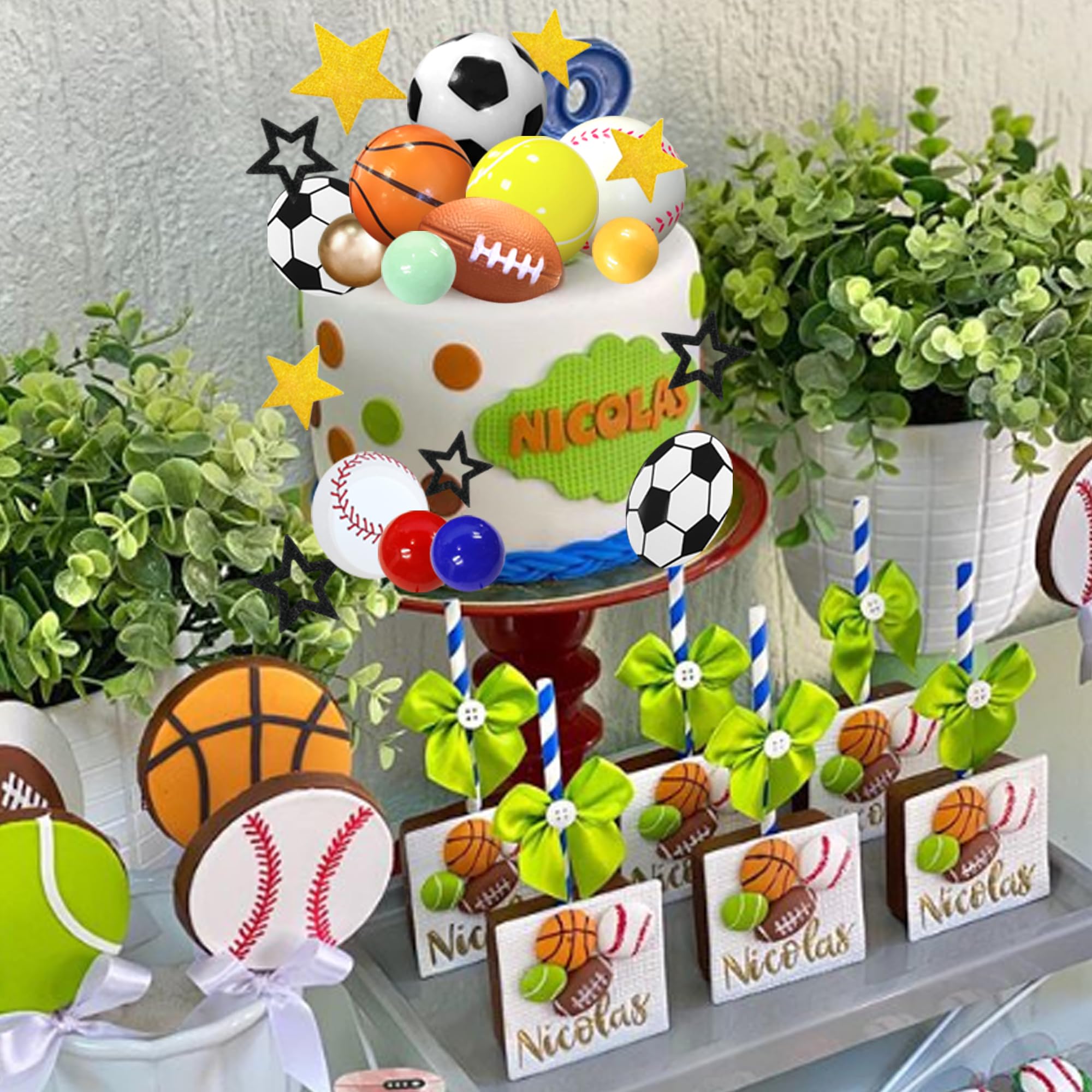 DRWATE 37-Piece Sports Cake Topper Set - Soccer, Football, Baseball, Basketball, Tennis, Golf - Birthday Party Decorations