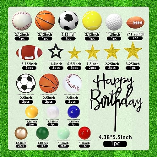 DRWATE 37-Piece Sports Cake Topper Set - Soccer, Football, Baseball, Basketball, Tennis, Golf - Birthday Party Decorations