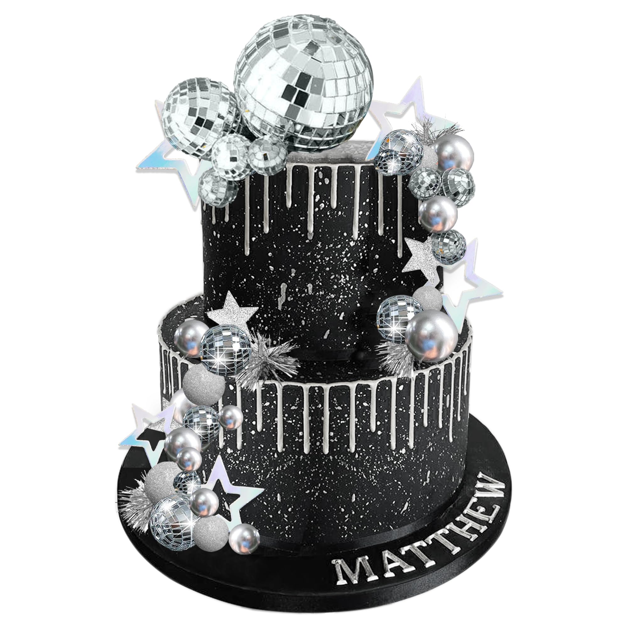 DRWATE 47-Piece Disco Ball Cake Topper Set - Mirror Balls, Stars & Fireworks for 70s 80s Party Decor