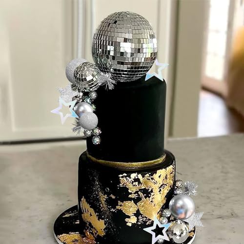 DRWATE 47-Piece Disco Ball Cake Topper Set - Mirror Balls, Stars & Fireworks for 70s 80s Party Decor
