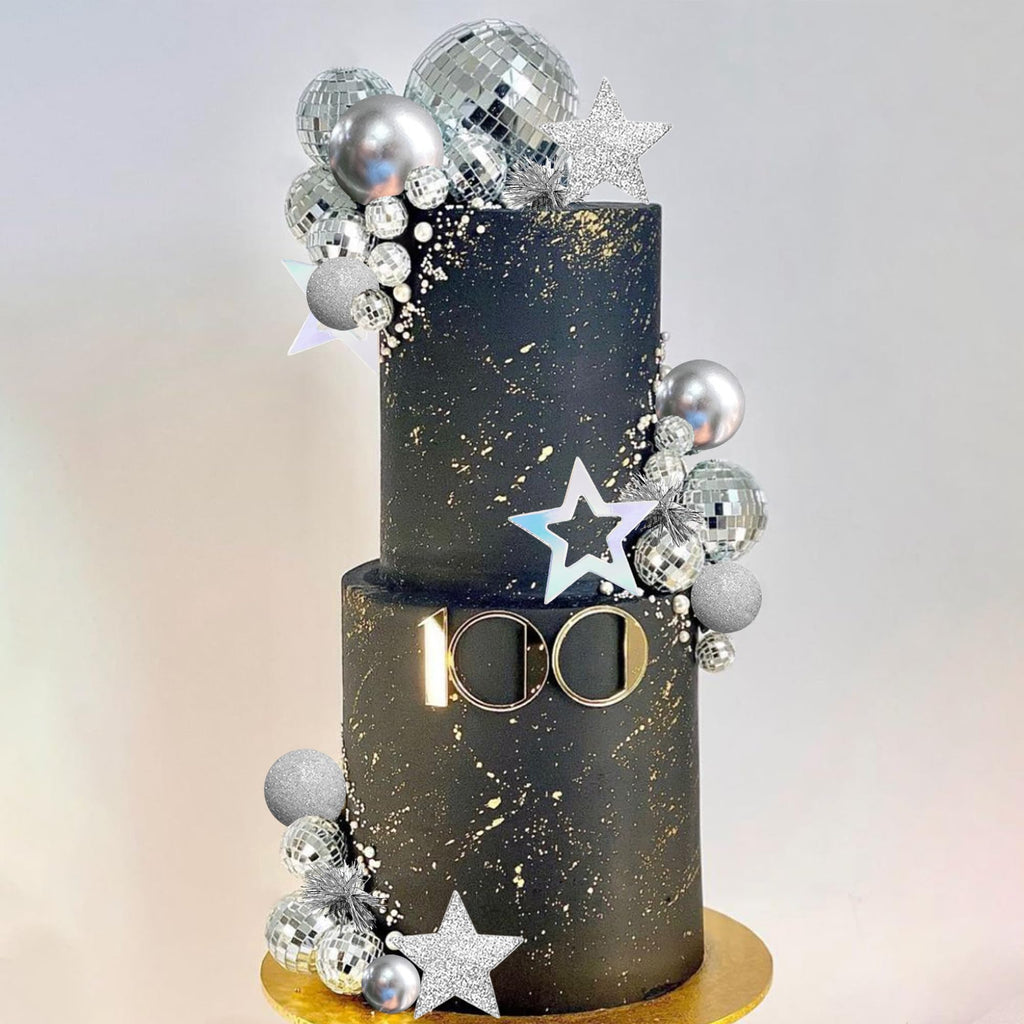 DRWATE 47-Piece Disco Ball Cake Topper Set - Mirror Balls, Stars & Fireworks for 70s 80s Party Decor