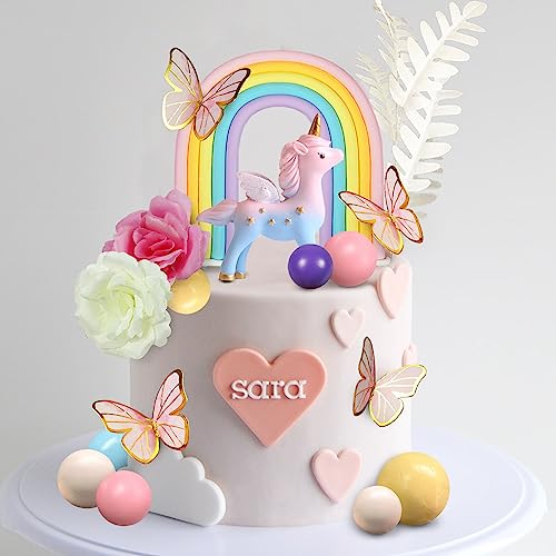 DRWATE 47-Piece Unicorn Cake Topper Set with Rainbow, Butterflies, and Foam Balls - Birthday Party Decorations