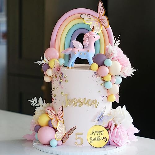 DRWATE 47-Piece Unicorn Cake Topper Set with Rainbow, Butterflies, and Foam Balls - Birthday Party Decorations