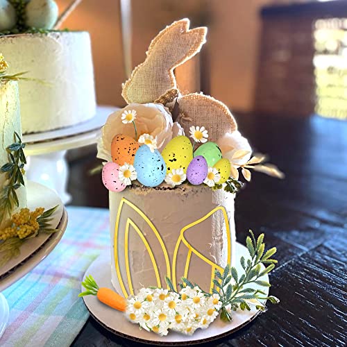 DRWATE Easter Cake Topper Set - 26 Pieces Polymer Clay Rabbit, Carrot, Bunny Ears, Eggs & Daisies for Easter Birthday Fairy Garden Decorations