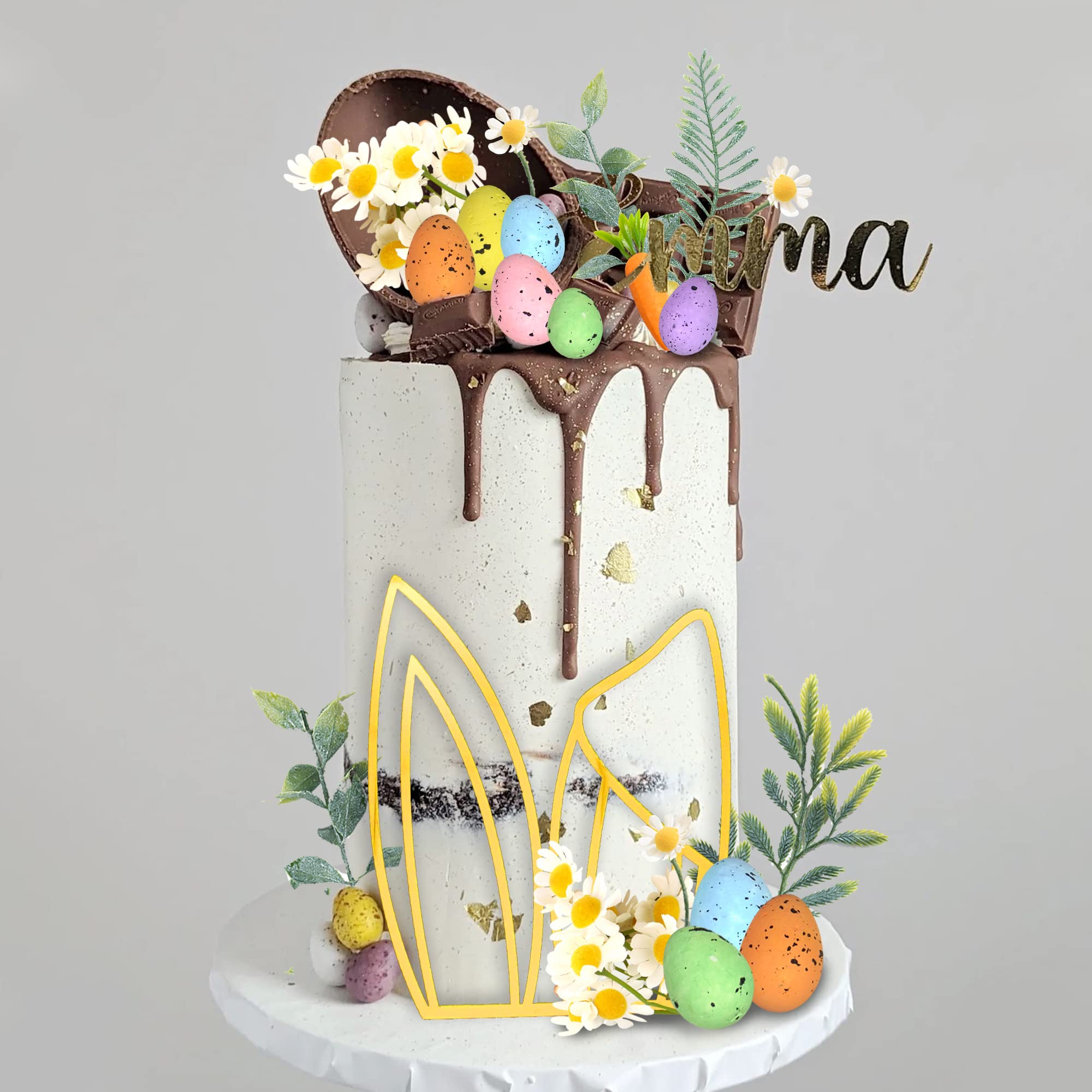 DRWATE Easter Cake Topper Set - 26 Pieces Polymer Clay Rabbit, Carrot, Bunny Ears, Eggs & Daisies for Easter Birthday Fairy Garden Decorations