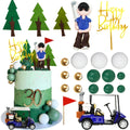 DRWATE Golf Cake Toppers Set – 21 Pieces Includes Cart, Figurine, Trees & Balls for Golf Themed Birthday Parties