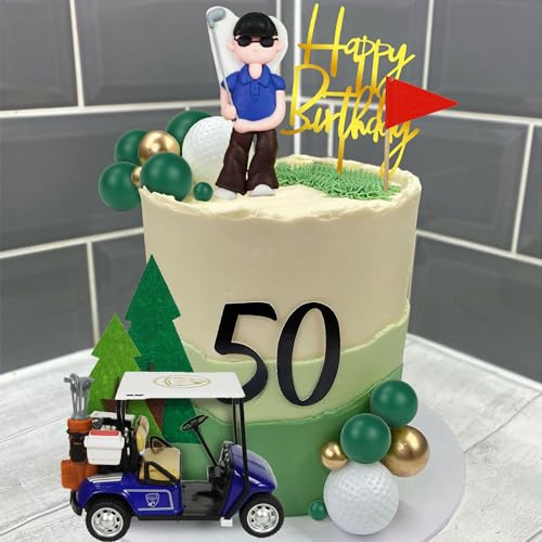 DRWATE Golf Cake Toppers Set – 21 Pieces Includes Cart, Figurine, Trees & Balls for Golf Themed Birthday Parties