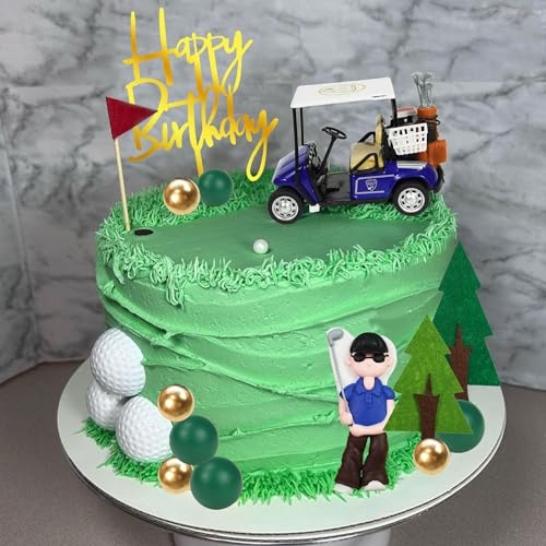 DRWATE Golf Cake Toppers Set – 21 Pieces Includes Cart, Figurine, Trees & Balls for Golf Themed Birthday Parties
