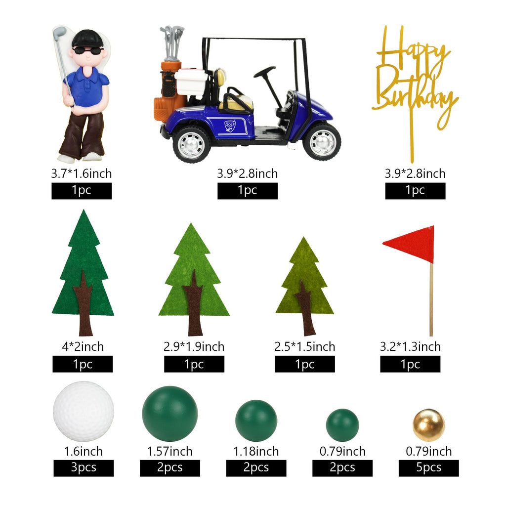 DRWATE Golf Cake Toppers Set – 21 Pieces Includes Cart, Figurine, Trees & Balls for Golf Themed Birthday Parties