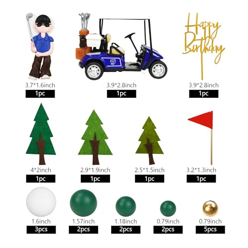 DRWATE Golf Cake Toppers Set – 21 Pieces Includes Cart, Figurine, Trees & Balls for Golf Themed Birthday Parties