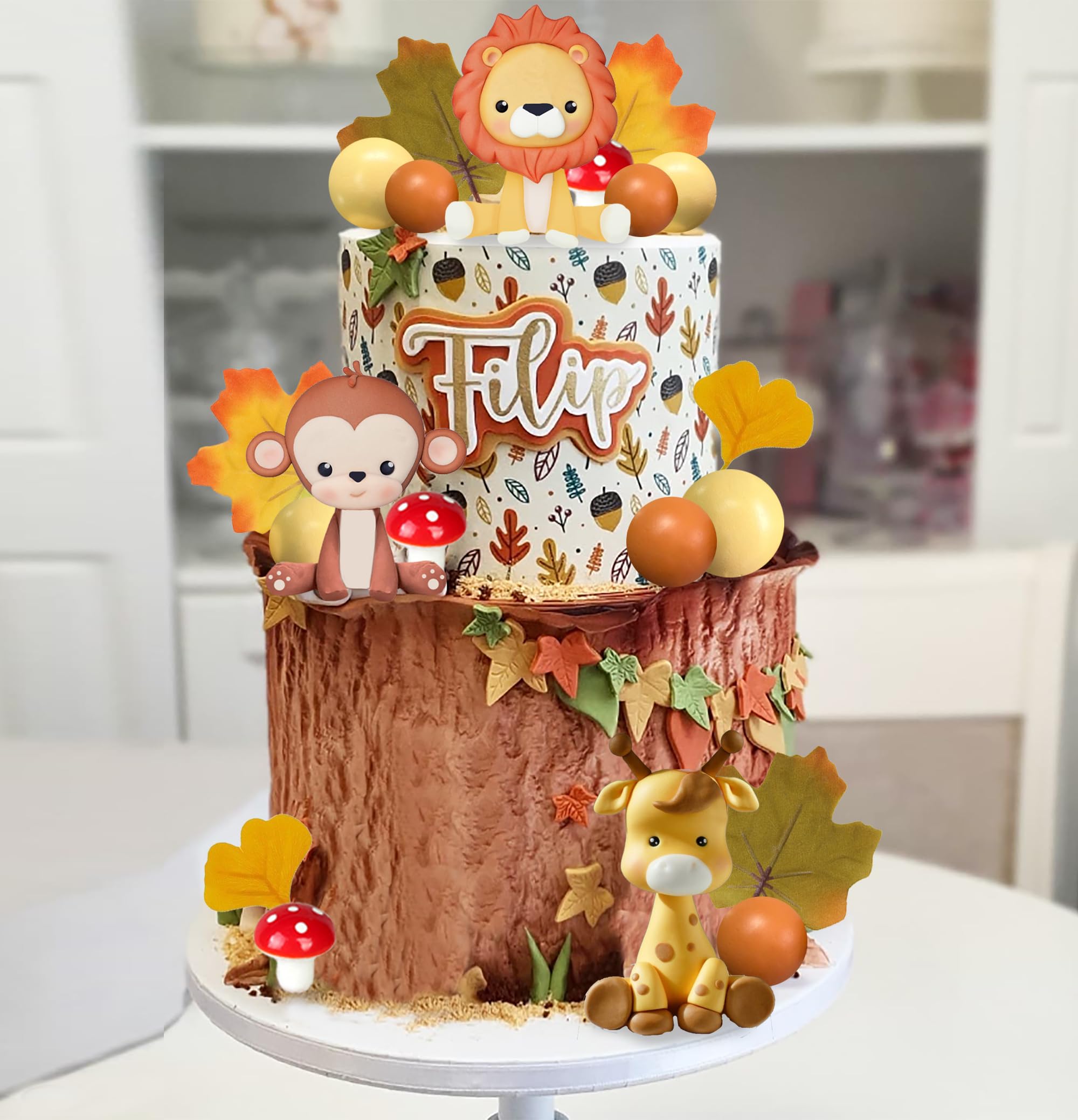 DRWATE Jungle Safari Animal Cake Toppers – 5-Piece Soft Clay Set with Lion, Giraffe, Elephant, Zebra, Monkey for Wild Animal Theme Parties