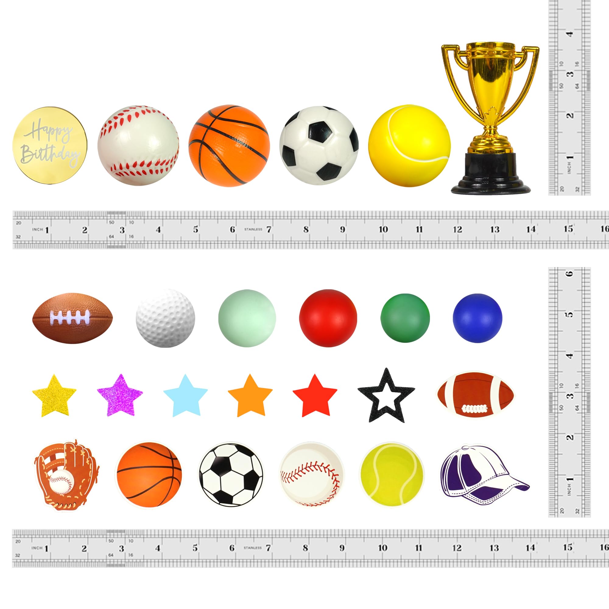 DRWATE Sports Cake Toppers Set - 37-Piece Multicolor Sports Theme Party Decorations